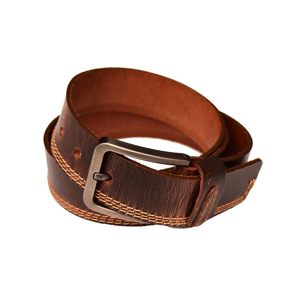 40mm Triple Stitch Leather Belt – Brown