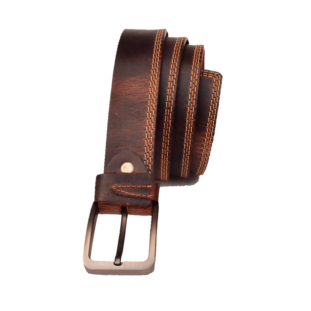 40mm Triple Stitch Leather Belt – Brown