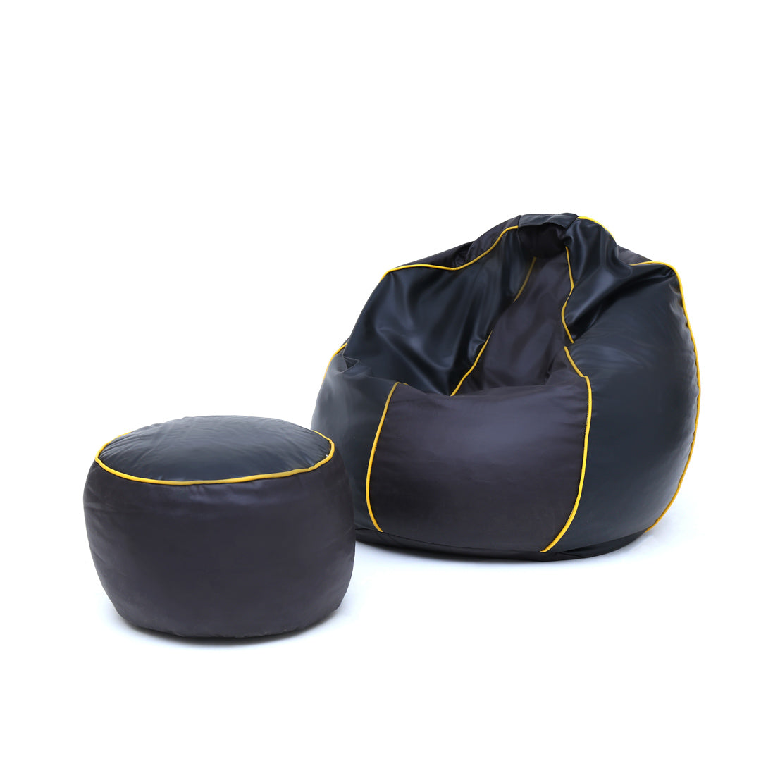 Relaxo Bean Bag Leather - With Stripes (With Free Footstool)