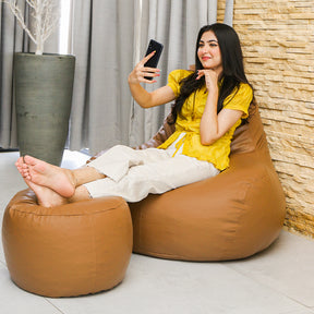 Ultimate Bean Bag Leather - Without Stripes (With Free Footstool)