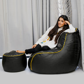 Ultimate Bean Bag Leather - With Stripes (With Free Footstool)