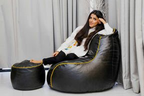 Ultimate Bean Bag Leather - With Stripes (With Free Footstool)