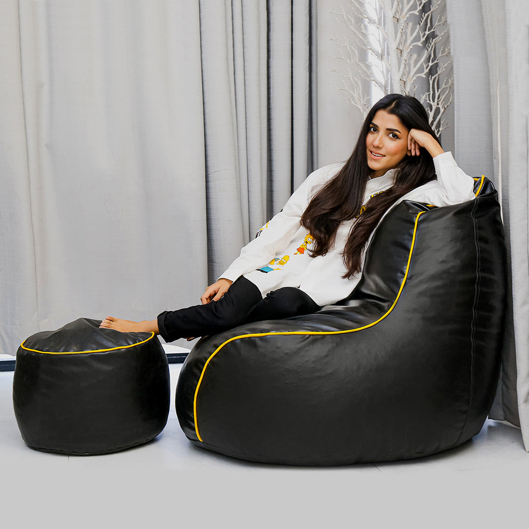 Ultimate Bean Bag Leather - Without Stripes (With Free Footstool)