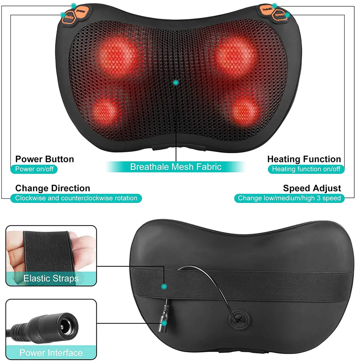 Back Massage Pillow with Heating Function